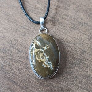 Hand Crafted Silver Necklace with Brown Stone